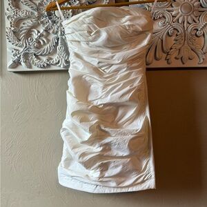 Jessica McClintock White Strapless Ruched Bodycon Dress